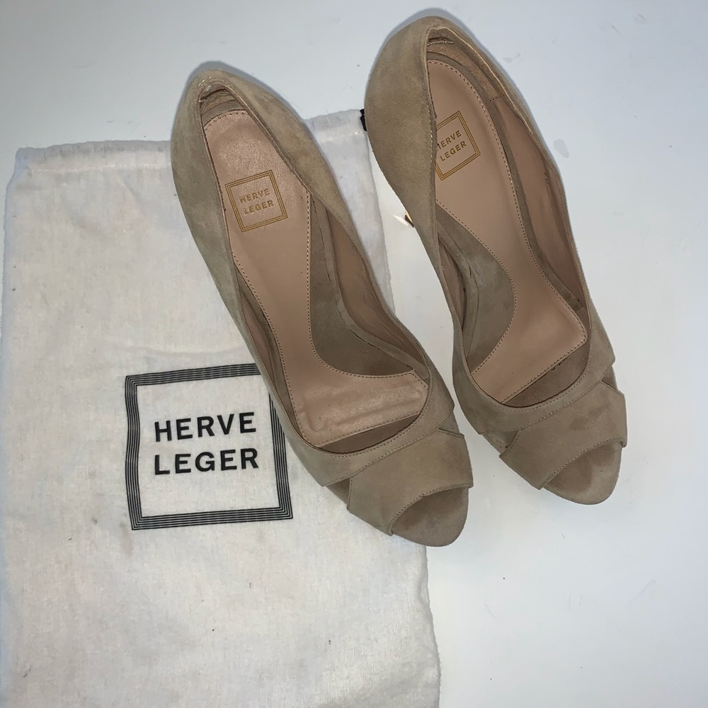 Herve Leger KELLIA Nude Lamb Suede Gold Prism Heel - Picture 2 of 12